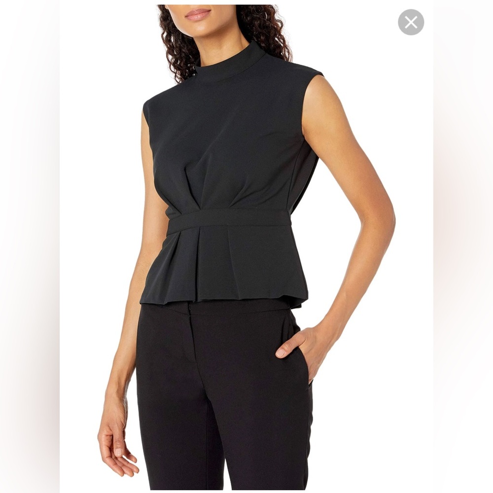 NEW Club Monaco Pleated Waist Top Tricot Black Noir XS